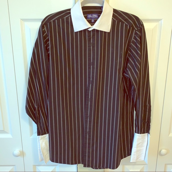 black and white pinstripe dress shirt